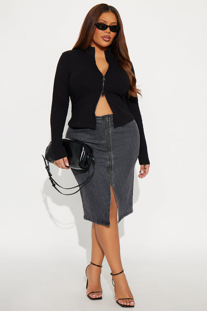 Sierra Deconstructed Waistband Denim Midi Skirt - Black Wash
