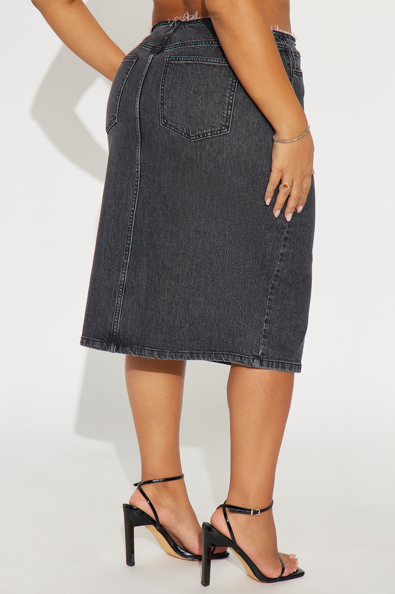 Sierra Deconstructed Waistband Denim Midi Skirt - Black Wash