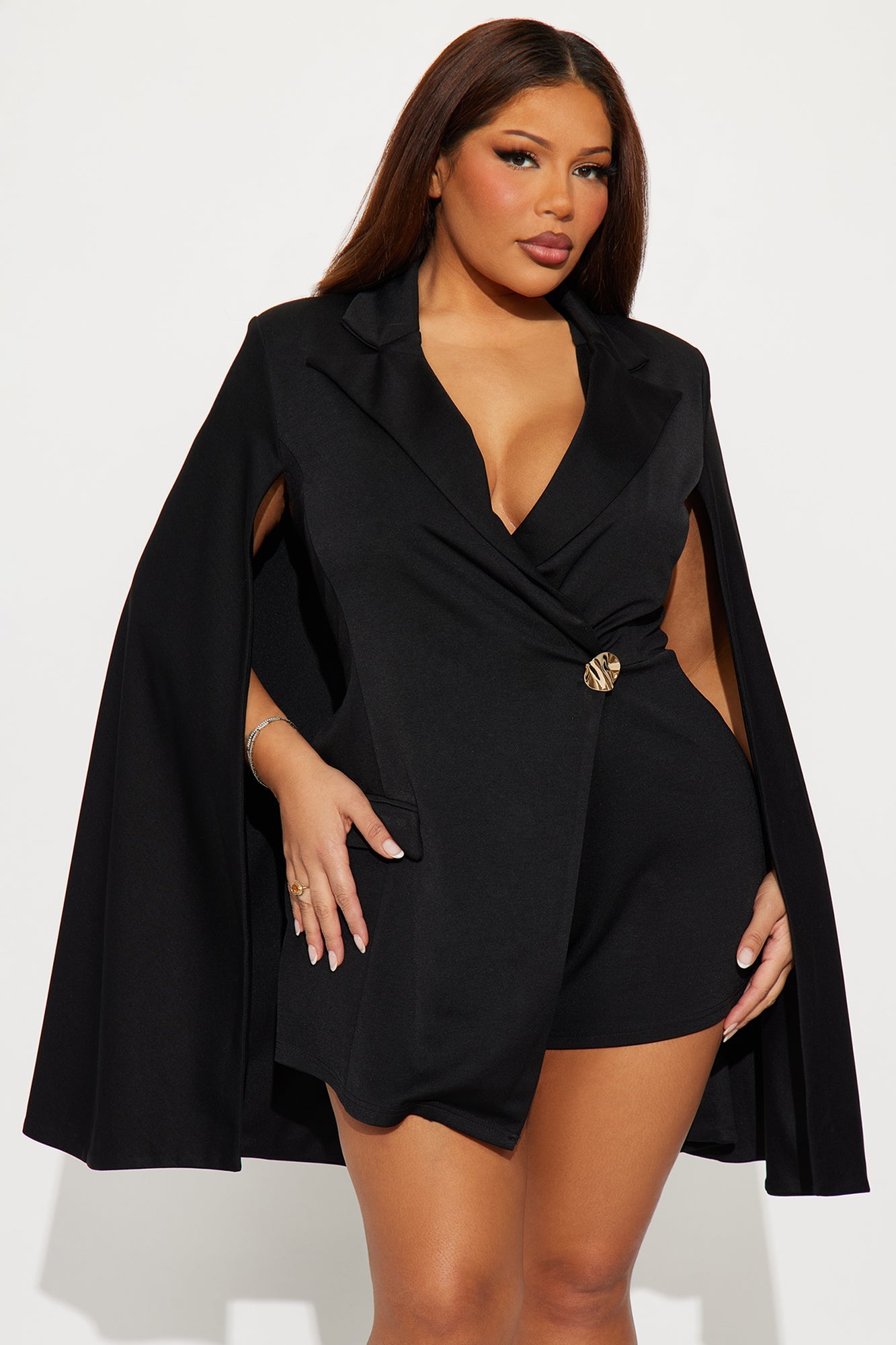 Hustler Empire Cape Sleeve Romper - Black