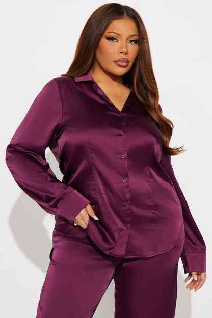 Sienna Fitted Satin Pant Set - Wine
