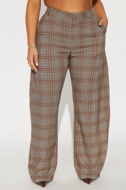 Ingrid Plaid Barrel Leg Trousers 33 - Brown/combo