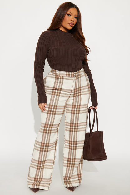 Emma Plaid Trouser Wide Leg Pant 33″ - Cream/combo