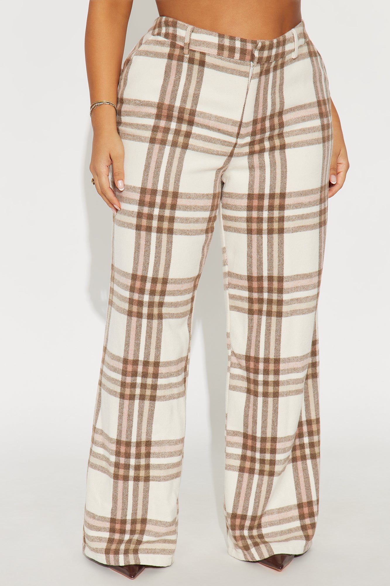 Emma Plaid Trouser Wide Leg Pant 33″ - Cream/combo