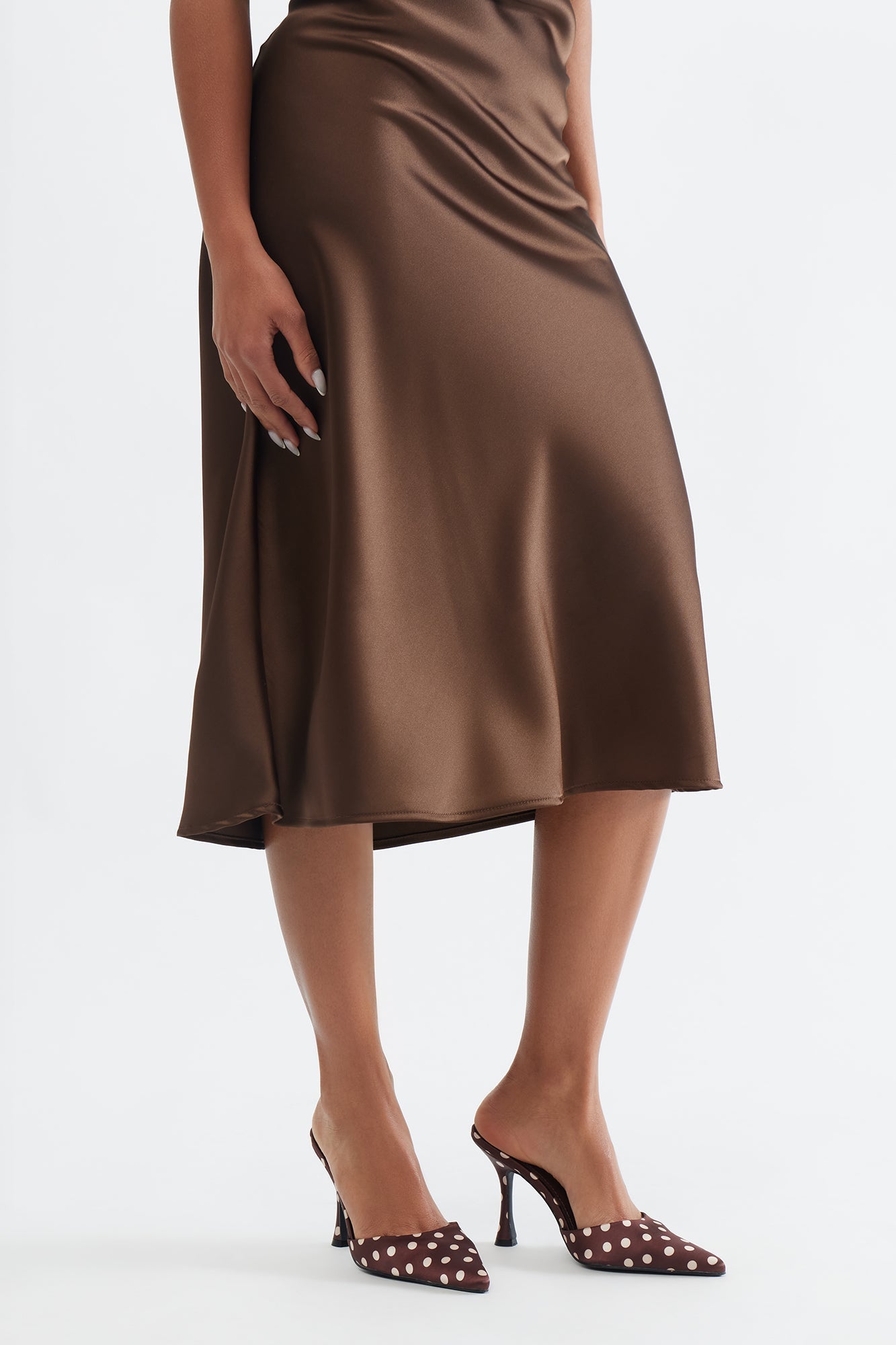 Delight Polka Dot Satin Pumps - Brown