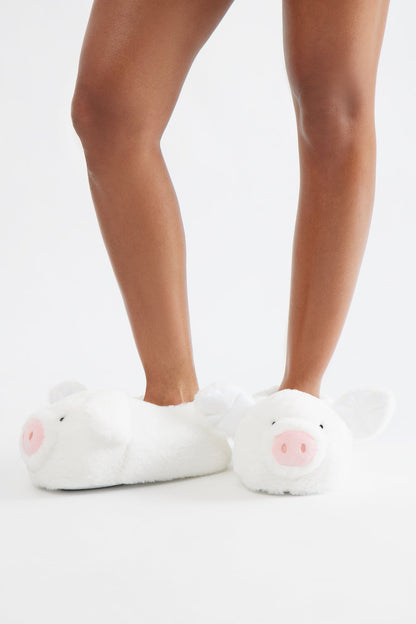 Piggy Faux Fur Slippers - Ivory