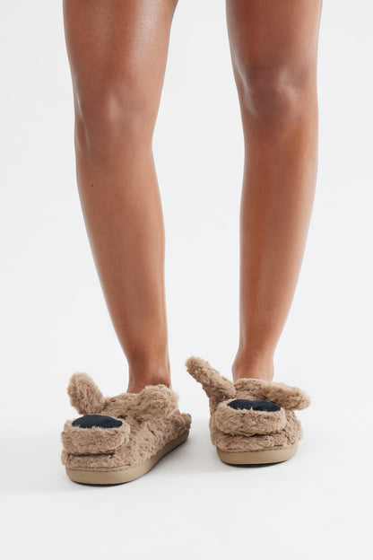 Doggey Faux Fur Slippers - Brown