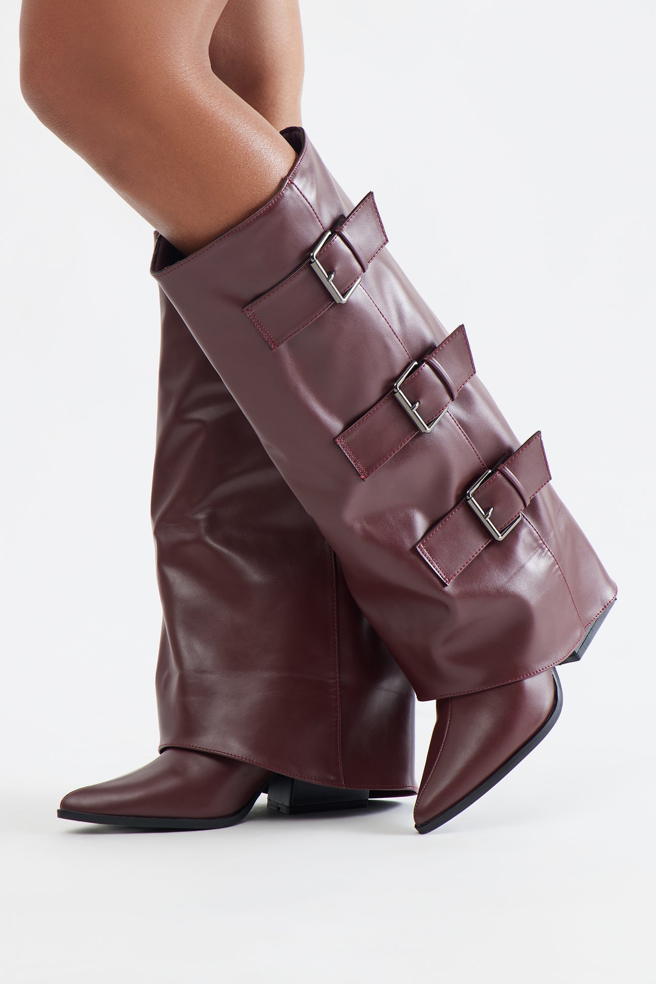 Toliver Buckle Overlay Boots - Burgundy