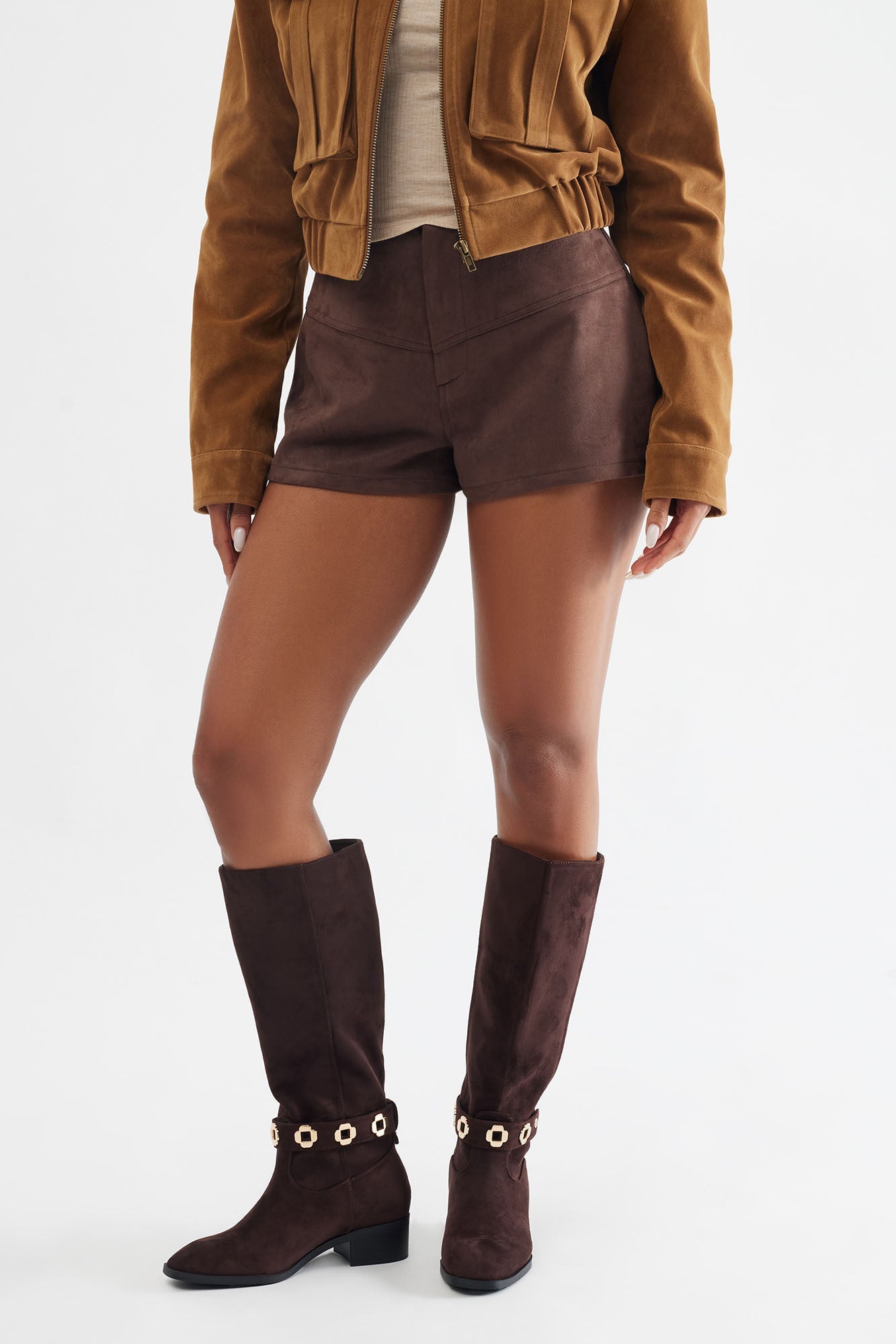 Yadira Hardware Knee High Boots - Brown