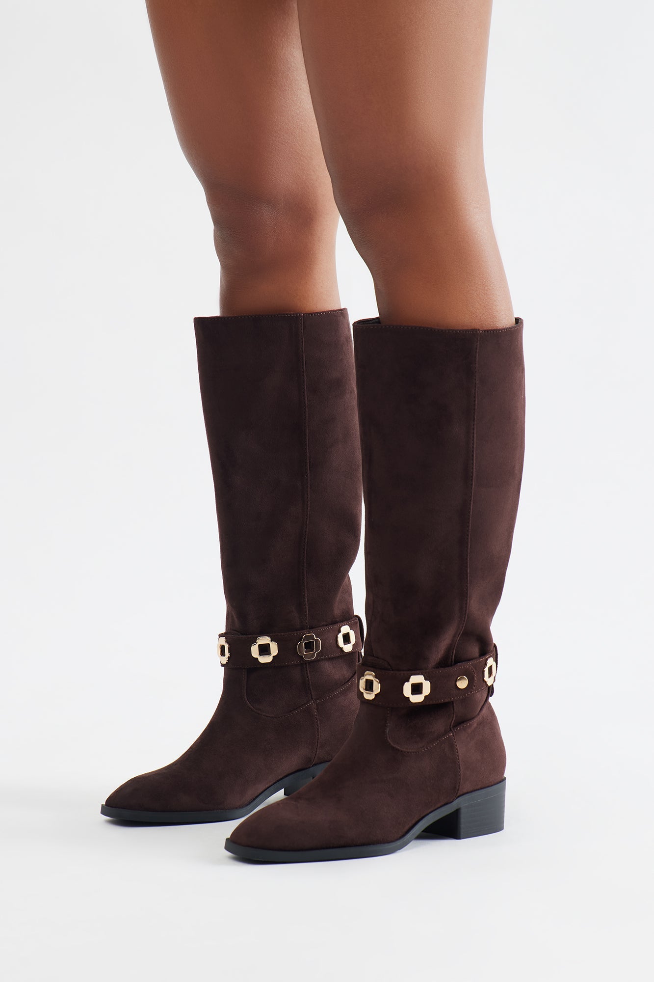 Yadira Hardware Knee High Boots - Brown