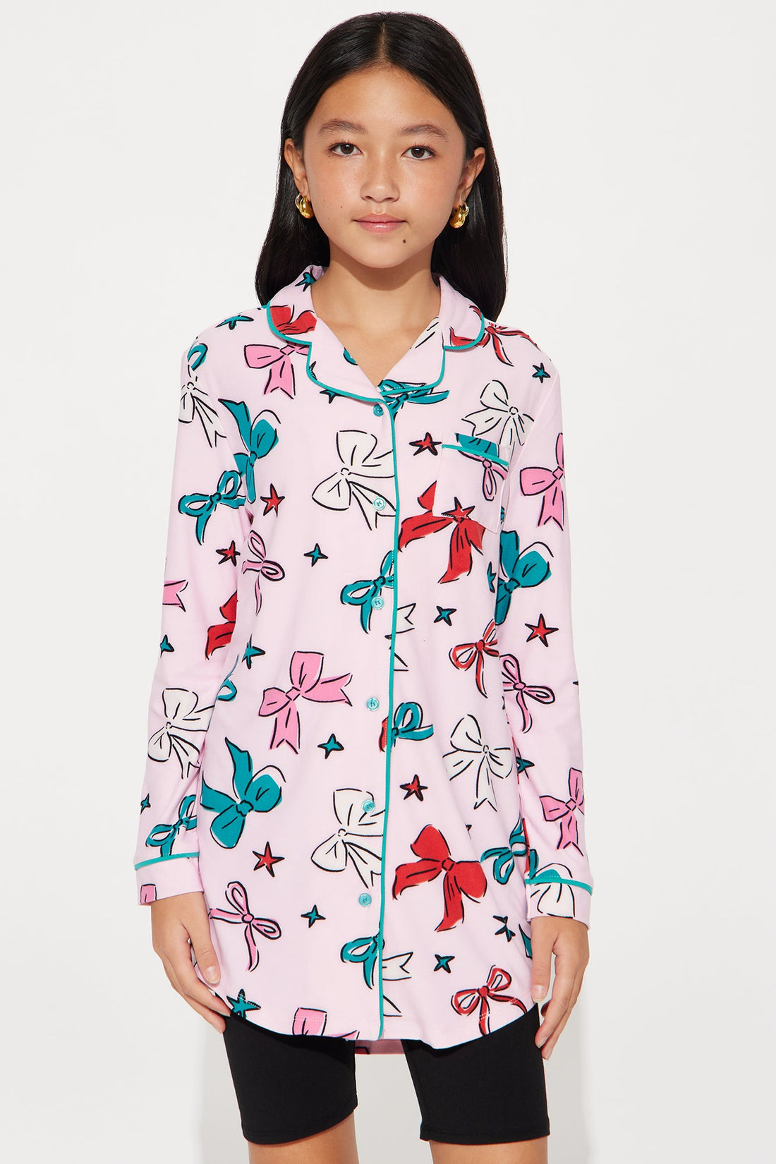 Mini Wrapped In Bows Long Sleeve Shirt - Pink/combo