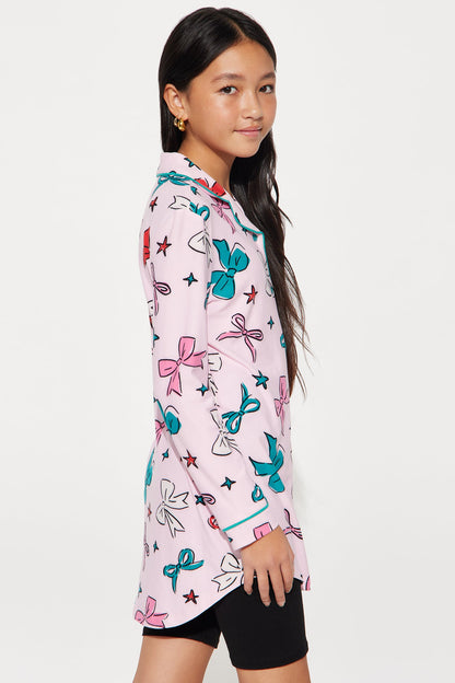 Mini Wrapped In Bows Long Sleeve Shirt - Pink/combo