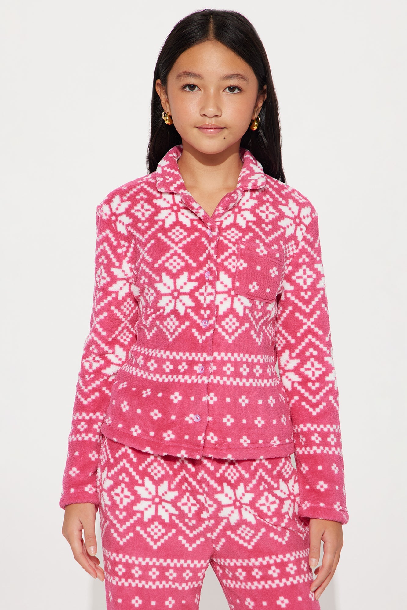 Mini Winter Cutie Plush Long Sleeve Pant Set - Pink