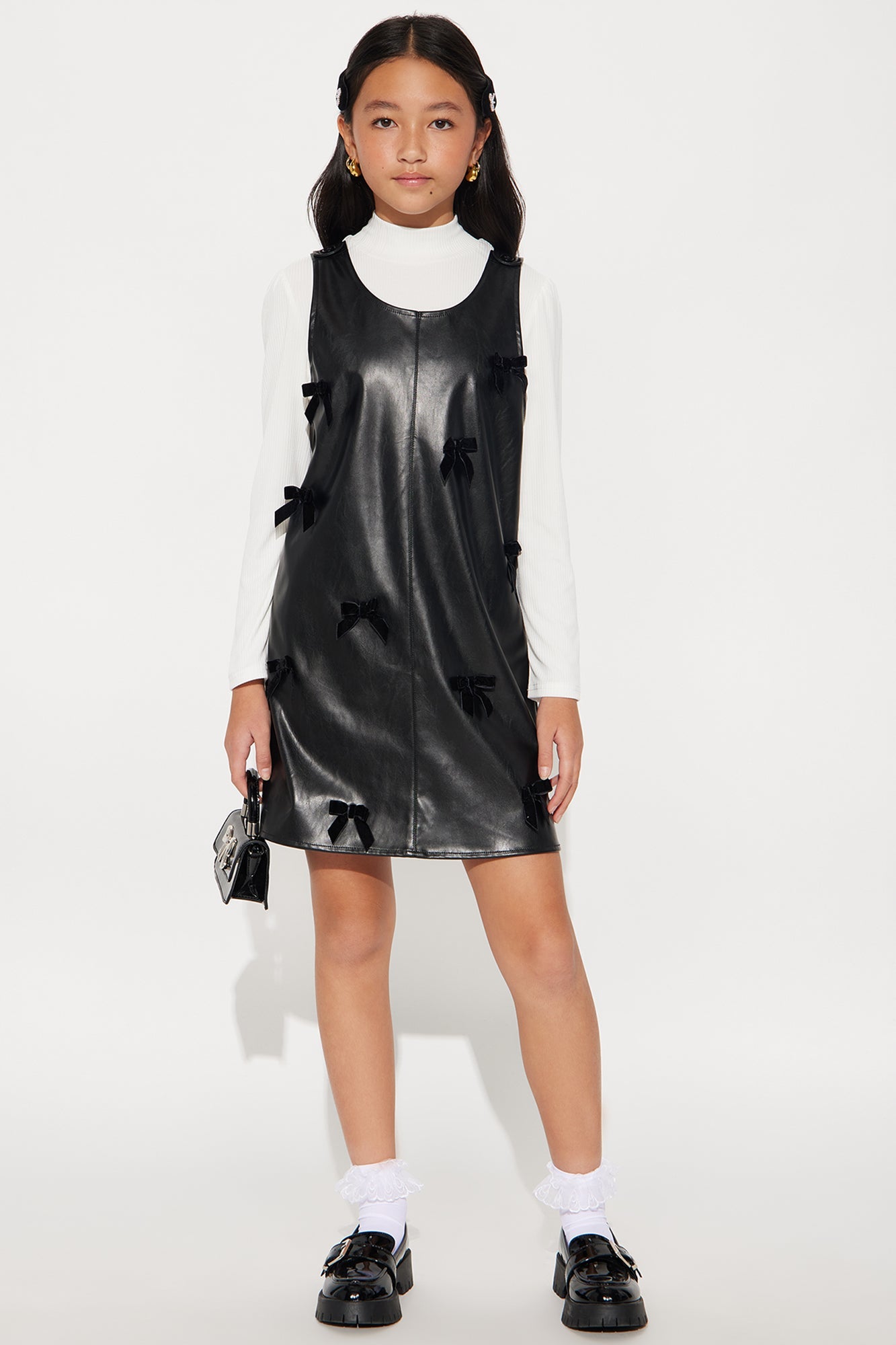 Mini Delilah Faux Leather Dress And Top Set - Black