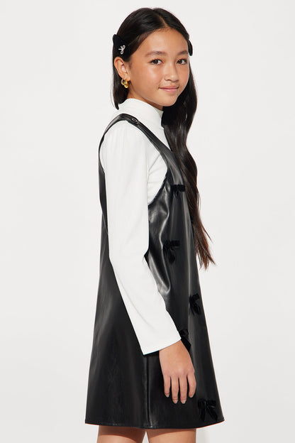 Mini Delilah Faux Leather Dress And Top Set - Black