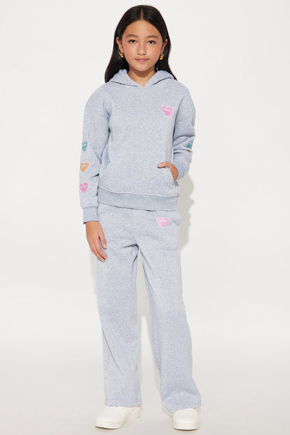 Mini XOXO Cutie Pie Wide Leg Pant Set - Heather Grey
