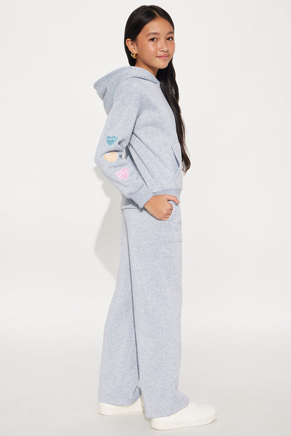 Mini XOXO Cutie Pie Wide Leg Pant Set - Heather Grey