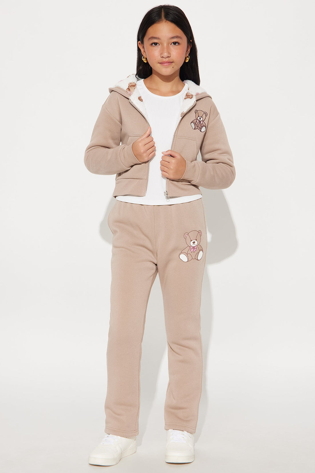 Mini Cozy Teddy Zip Hoodie - Taupe