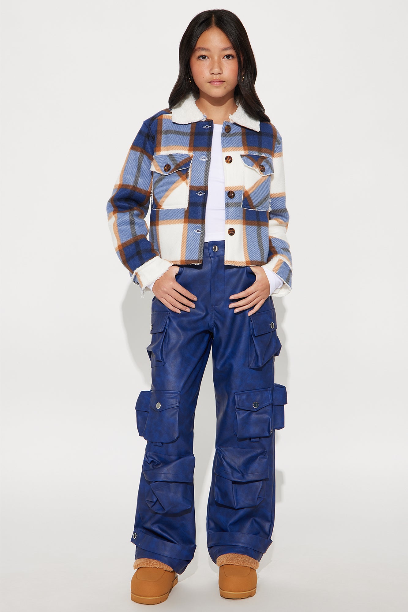 Mini Weekend Warrior Washed Faux Leather Cargo Pant - Blue