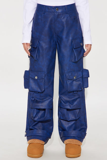Mini Weekend Warrior Washed Faux Leather Cargo Pant - Blue