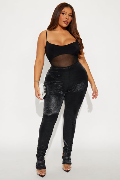 Celestial Aura Mid Rise Lurex Footed Legging - Black