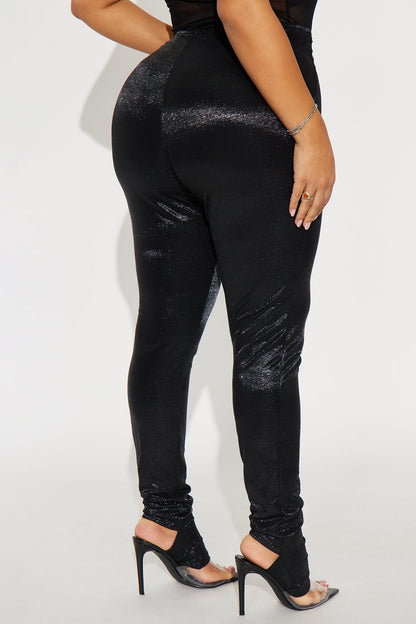 Celestial Aura Mid Rise Lurex Footed Legging - Black