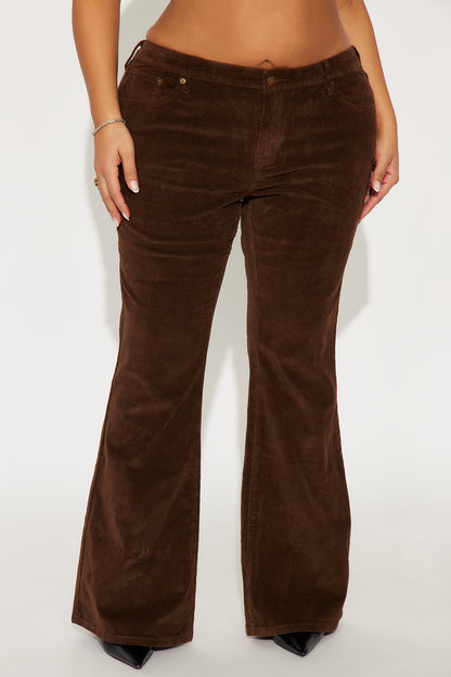 Try To Keep Up Corduroy Flare Pant 32″ - Chocolate