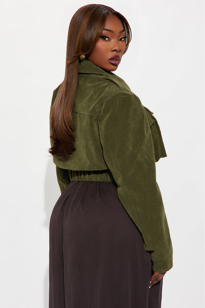 Have To Getaway Cropped Faux Suede Jacket - Military Green