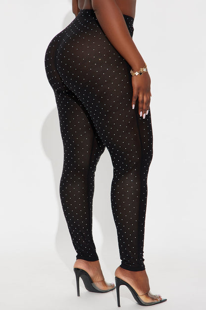 Party Hard Rhinestone Mesh Legging - Black