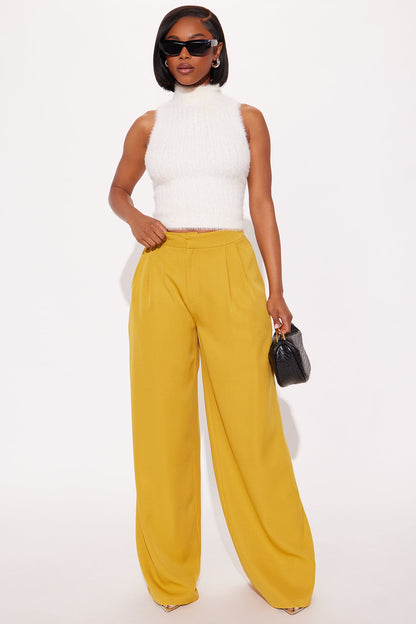 Delia Wide Leg Crepe Trousers 33″ - Mustard