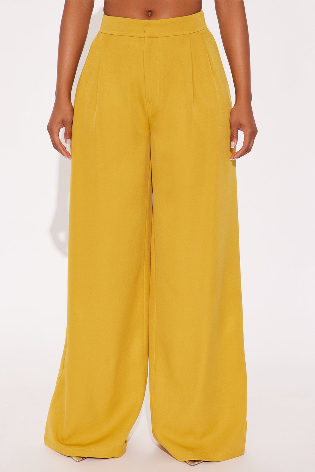 Delia Wide Leg Crepe Trousers 33″ - Mustard
