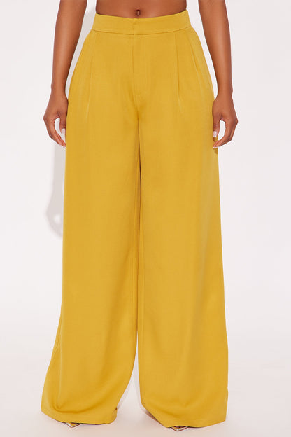 Delia Wide Leg Crepe Trousers 33″ - Mustard