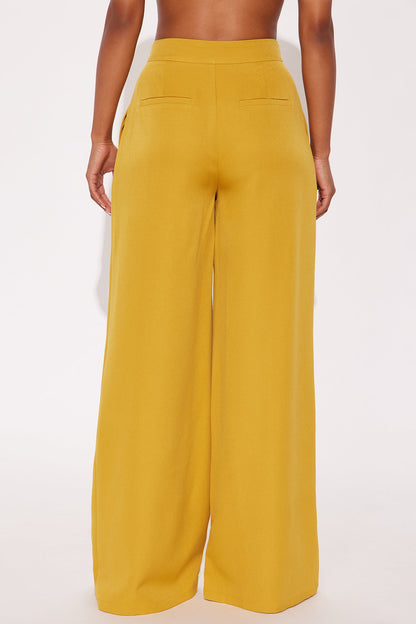 Delia Wide Leg Crepe Trousers 33″ - Mustard