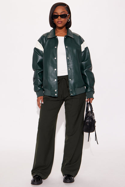 Kelly Pinstripe Wide Leg Trouser Pant - Olive