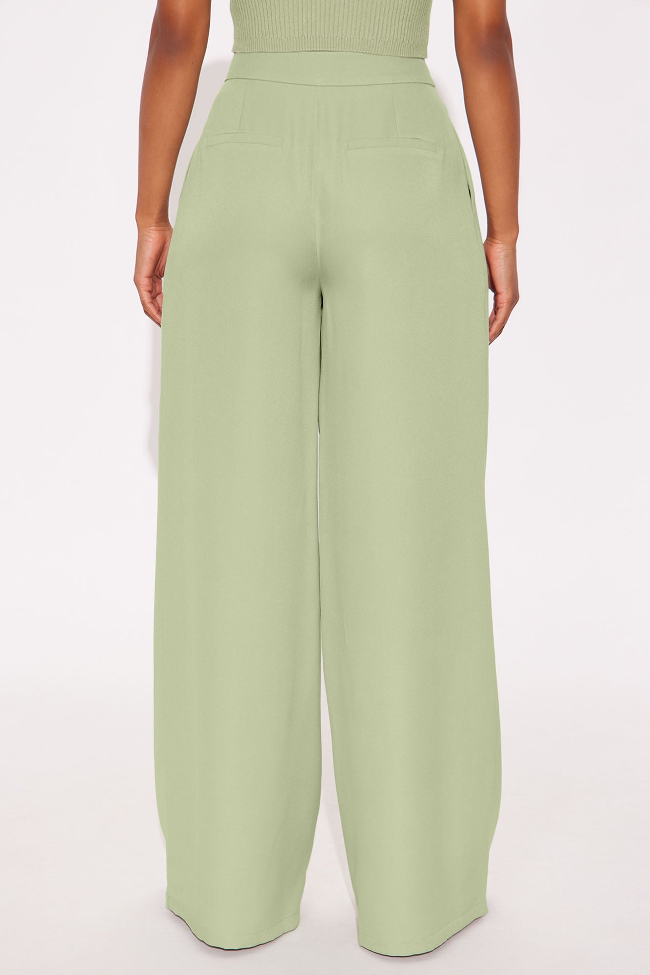 Delia Wide Leg Crepe Trousers 33″ - Sage