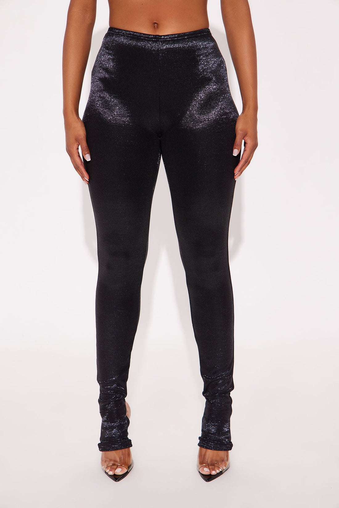 Celestial Aura Mid Rise Lurex Footed Legging - Black
