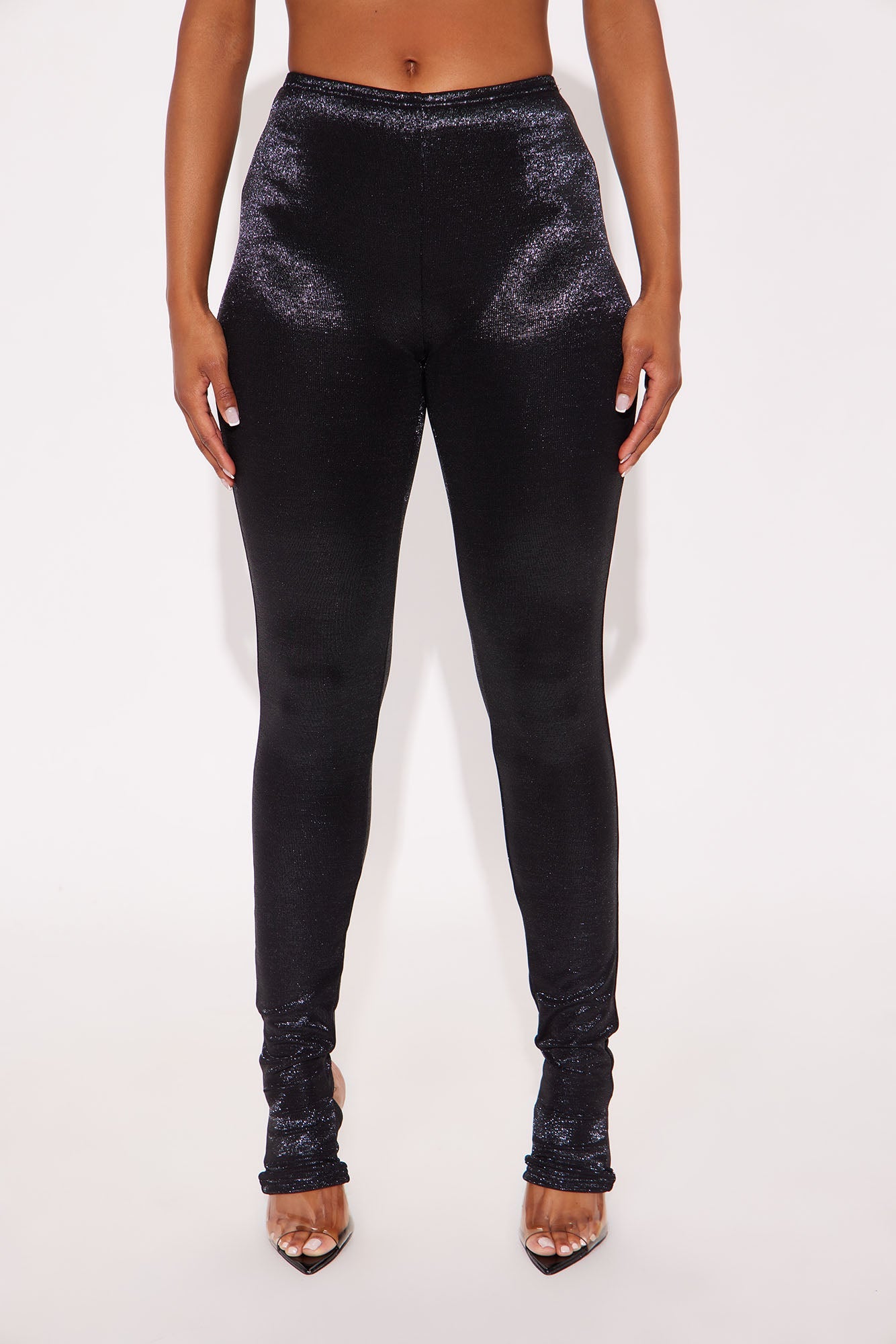 Celestial Aura Mid Rise Lurex Footed Legging - Black