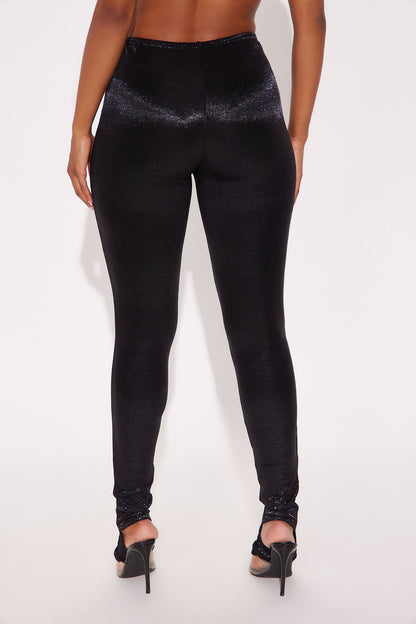 Celestial Aura Mid Rise Lurex Footed Legging - Black