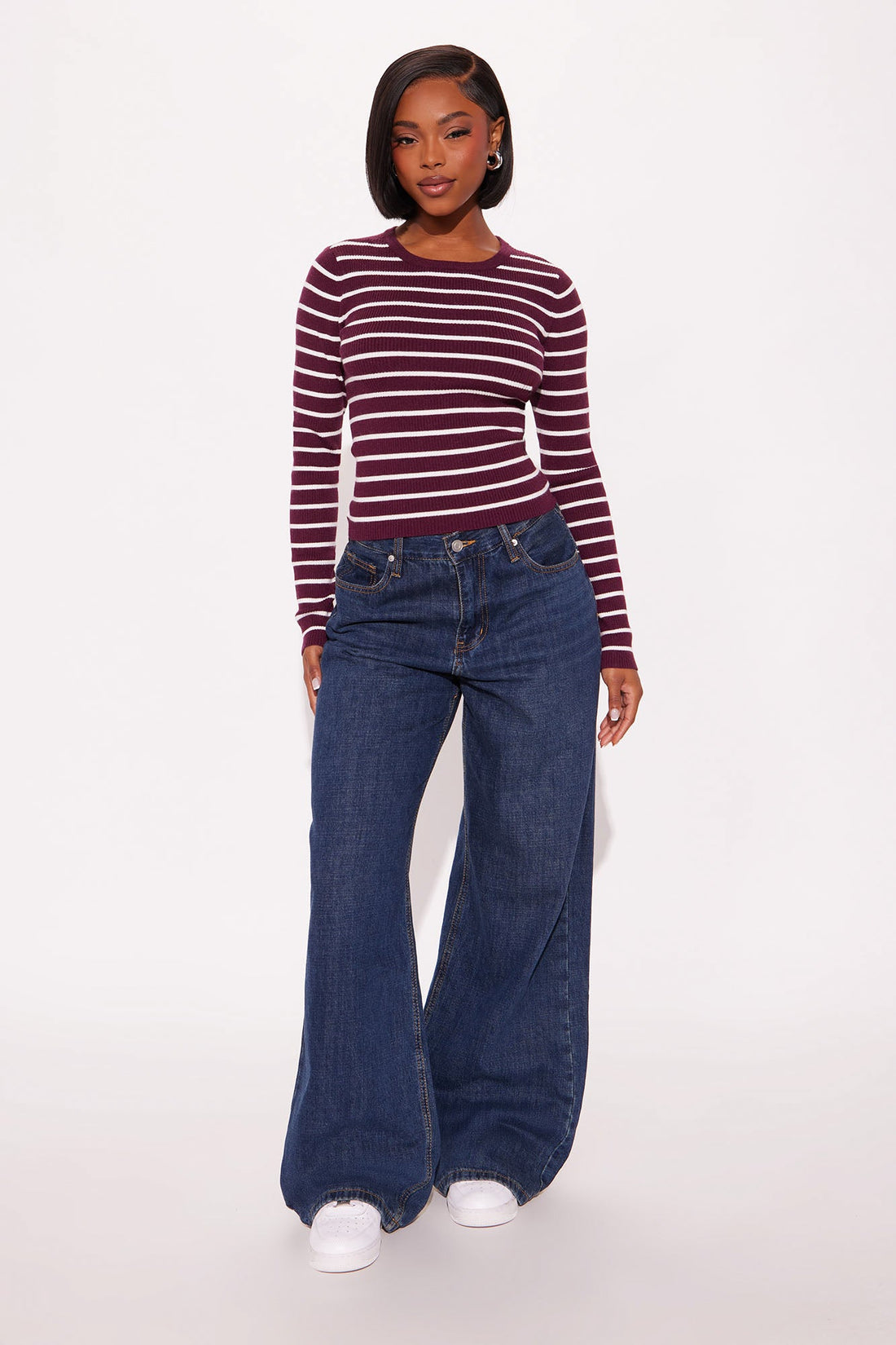 Tylie Striped Sweater Top - Burgundy/combo