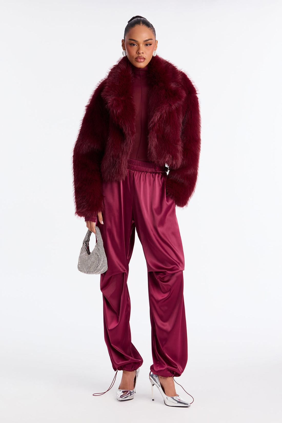 Ambitious Babe Satin Jogger Pant 32 - Burgundy