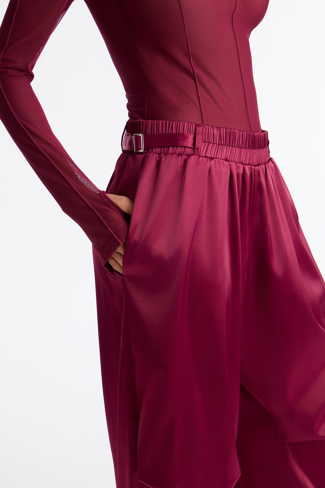 Ambitious Babe Satin Jogger Pant 32 - Burgundy