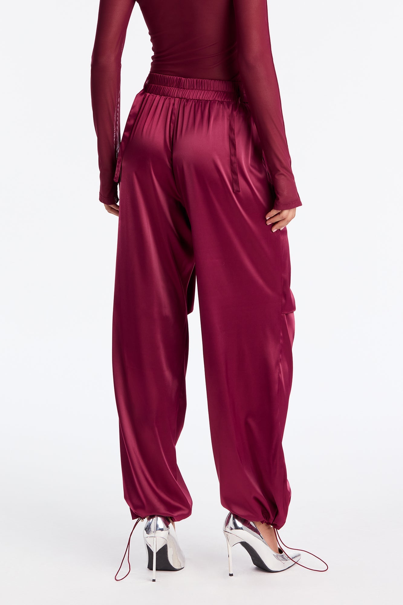 Ambitious Babe Satin Jogger Pant 32 - Burgundy
