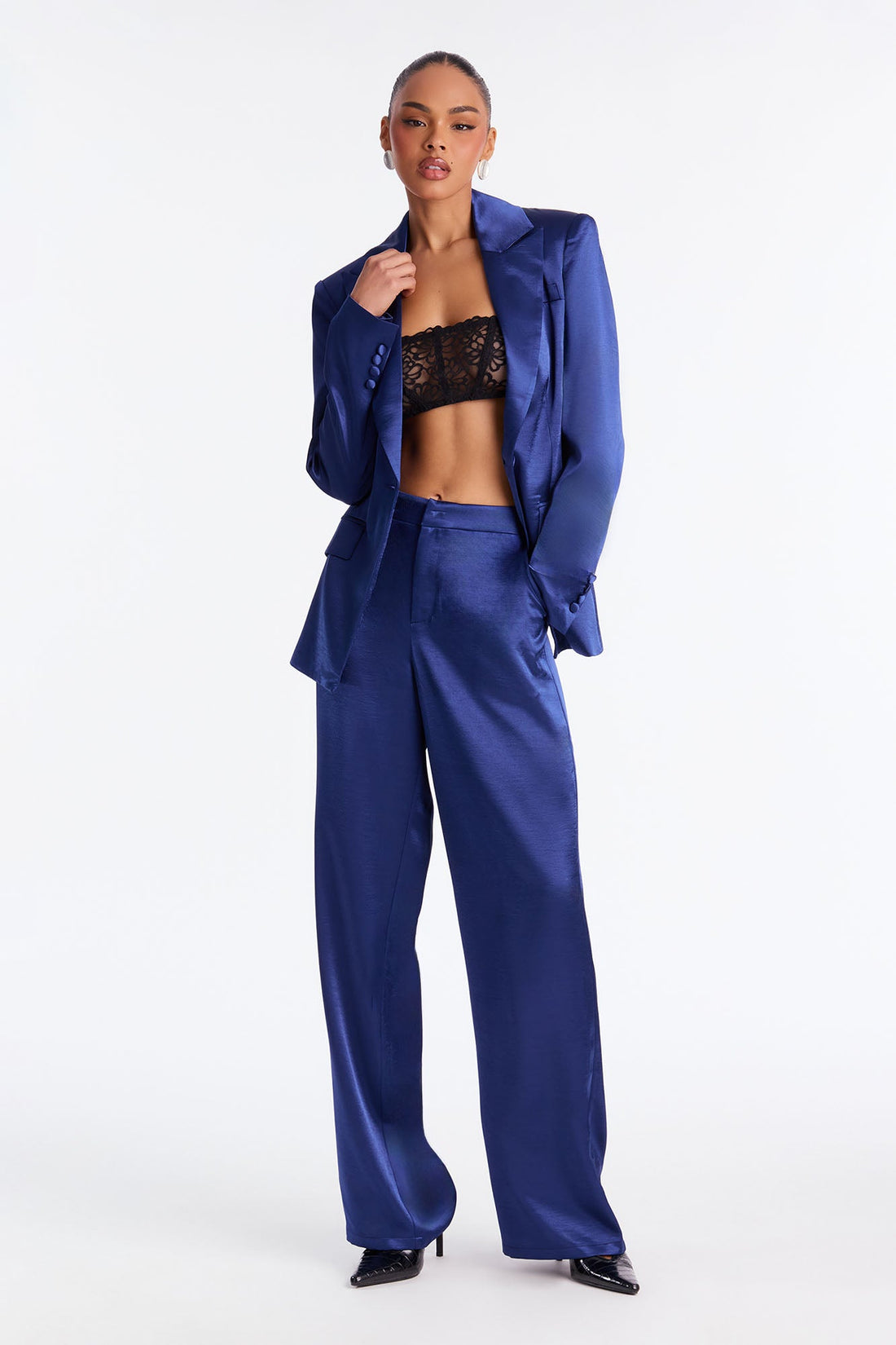 Selena Satin Wide Leg Pants 33″ - Navy