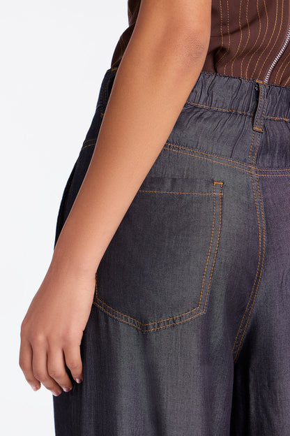 Trust Issues Chambray Wide Leg Pant 33 - Rinse Blue Wash