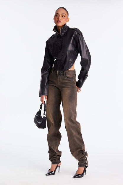 Never Ending Stacked Straight Leg Jeans - Brown