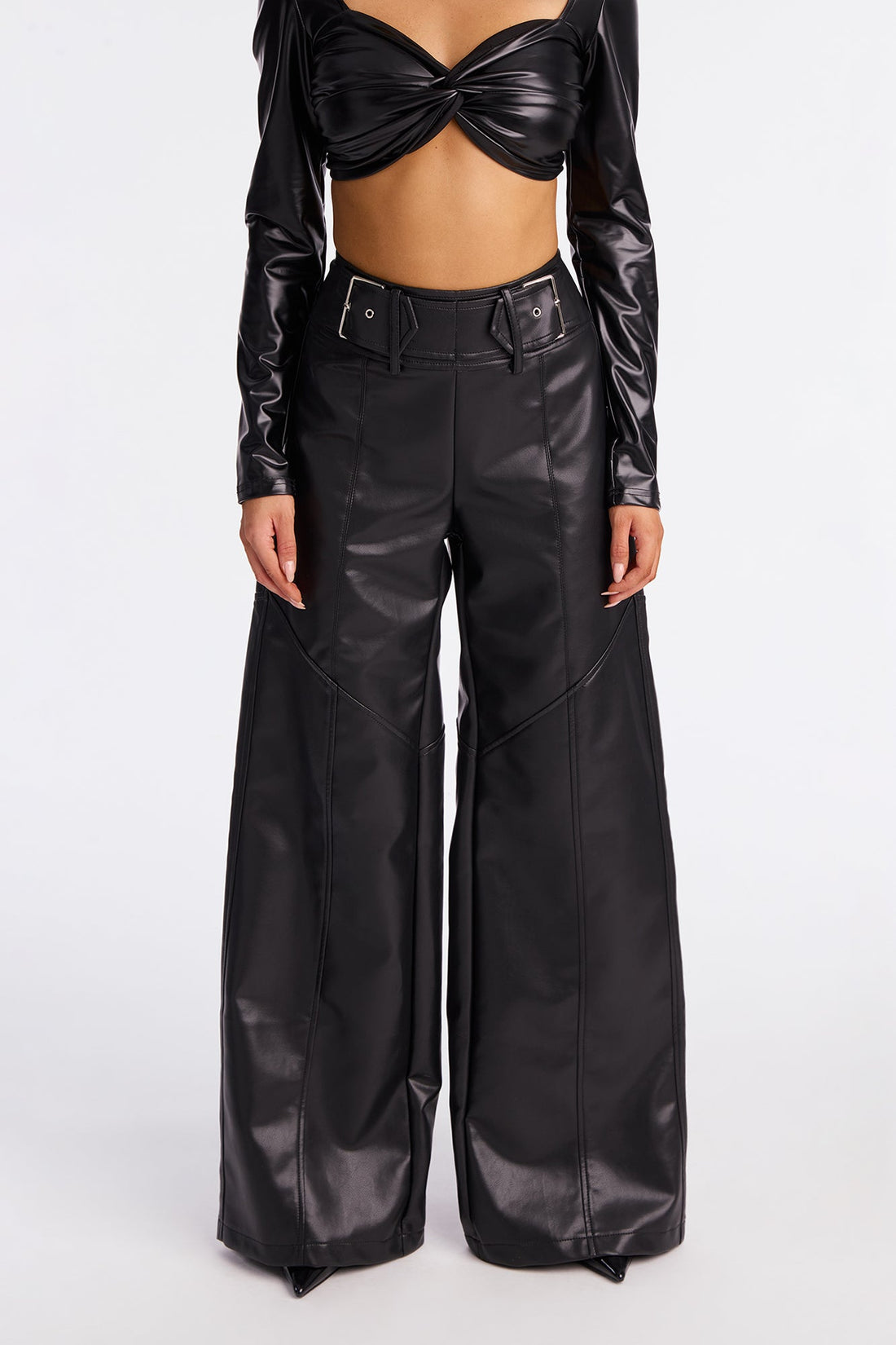 Set In My Ways High Rise Faux Leather Wide Leg Pant 33 - Black