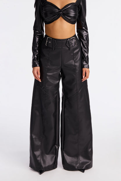 Set In My Ways High Rise Faux Leather Wide Leg Pant 33 - Black