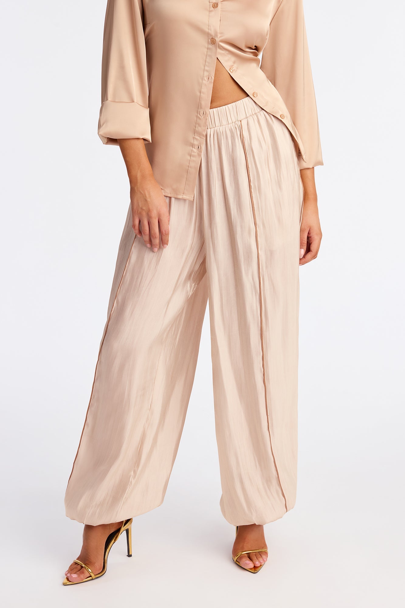 Try Hard Satin Balloon Jogger Pants 29″ - Champagne