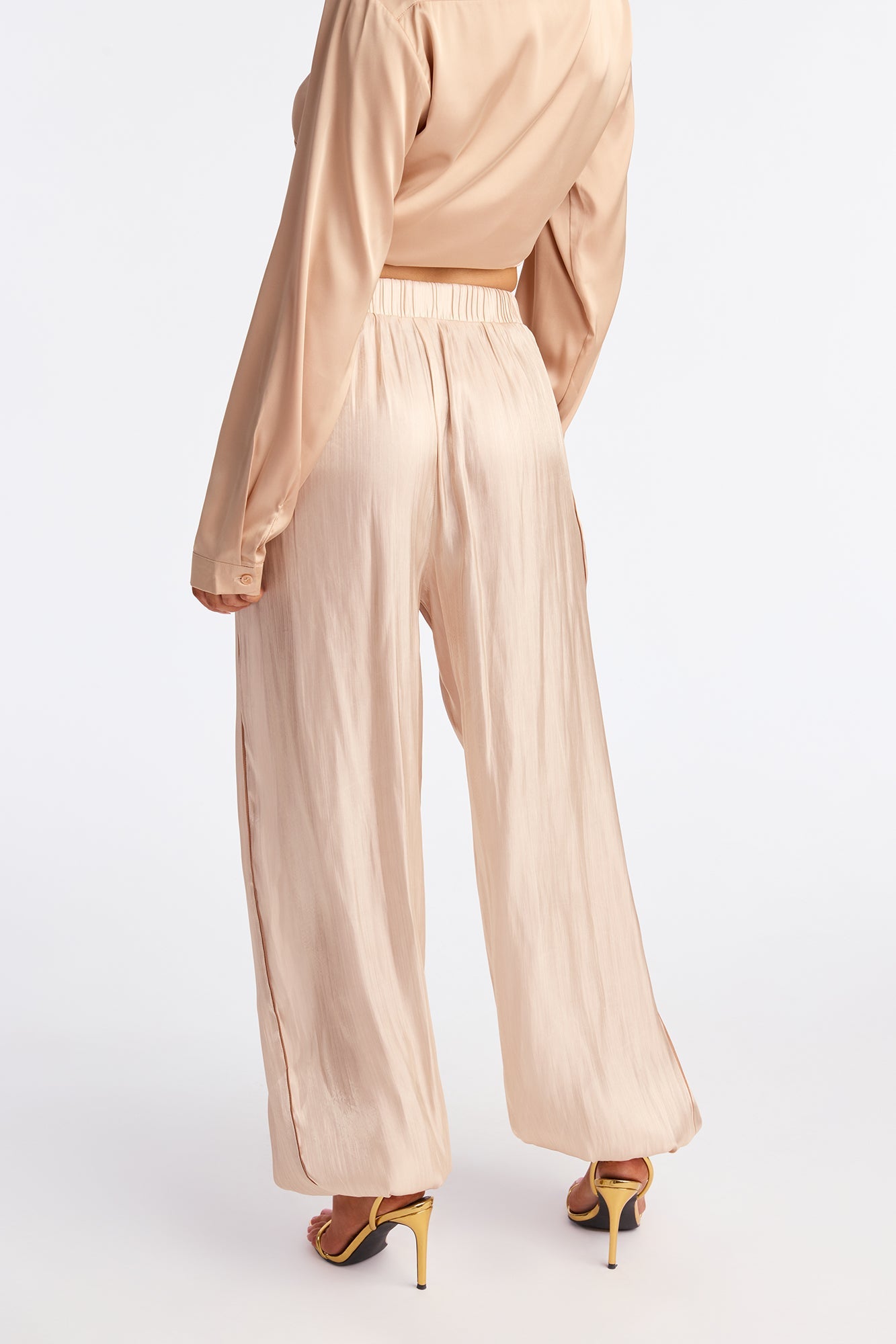 Try Hard Satin Balloon Jogger Pants 29″ - Champagne