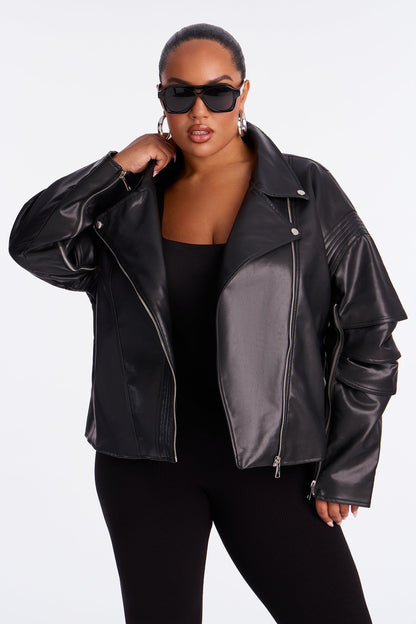 Bet On Me Oversized Faux Leather Moto Jacket - Black