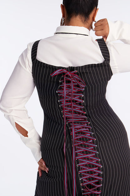 Zoey Pinstripe Maxi Dress - Black/White